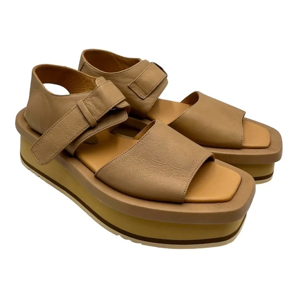 Paloma Barcelo Mamore Slingback Platform Chunky Sandals Nocciola NWOT